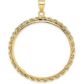 Avariah Solid Wideband Distinguished Coin Jewelry 14k Yellow Gold Polished Rope 32.7mm Prong Coin Bezel Pendant - 49.5mm