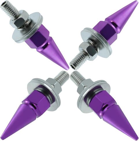 Spike License Plate Bolt 4 Pcs Decorative License Plate Screw Fasteners Kit Aluminum Alloy Fit Most Cars Truck Motorcycle Modified Vehicle Accessories (Purple) in Saudi Arabia