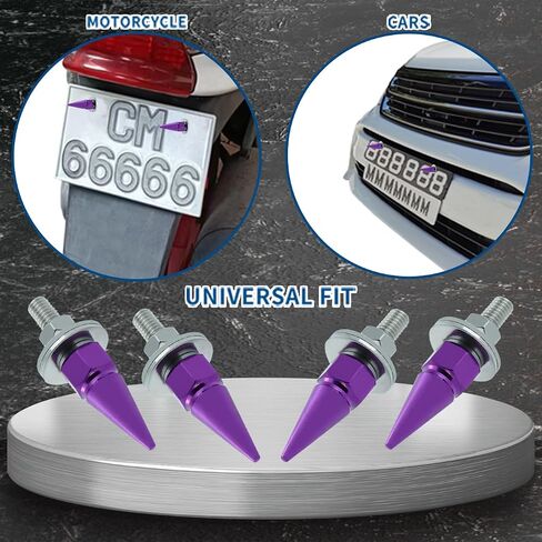 Spike License Plate Bolt 4 Pcs Decorative License Plate Screw Fasteners Kit Aluminum Alloy Fit Most Cars Truck Motorcycle Modified Vehicle Accessories (Purple) in Saudi Arabia