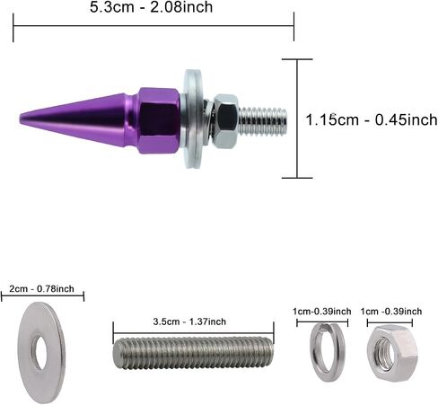 Spike License Plate Bolt 4 Pcs Decorative License Plate Screw Fasteners Kit Aluminum Alloy Fit Most Cars Truck Motorcycle Modified Vehicle Accessories (Purple) in Saudi Arabia