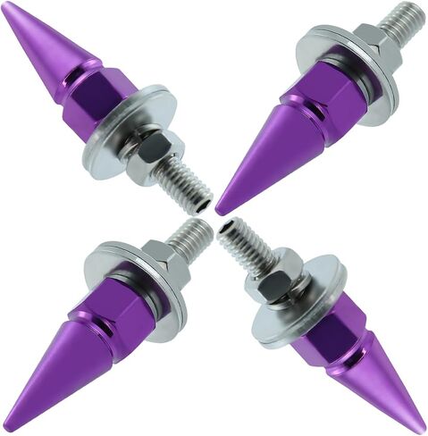 Spike License Plate Bolt 4 Pcs Decorative License Plate Screw Fasteners Kit Aluminum Alloy Fit Most Cars Truck Motorcycle Modified Vehicle Accessories (Purple) in Saudi Arabia