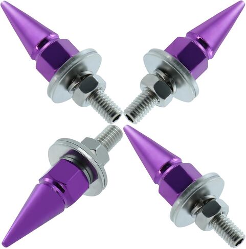 Spike License Plate Bolt 4 Pcs Decorative License Plate Screw Fasteners Kit Aluminum Alloy Fit Most Cars Truck Motorcycle Modified Vehicle Accessories (Purple) in Saudi Arabia