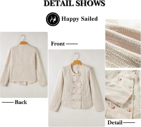 سترات نسائية من التويد المقصوصة من Happy Sailed بأكمام طويلة ومزدوجة الصدر ومفتوحة من الأمام وسترات عمل in Saudi Arabia