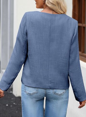 Happy Sailed Womens Cropped Tweed Blazers Casual Long Sleeve Double Breasted Open Front Blazer Jackets Work Suits in Kuwait