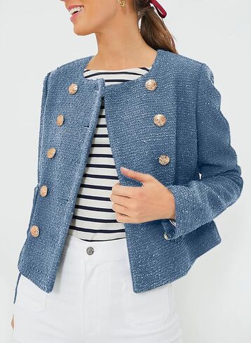 Happy Sailed Womens Cropped Tweed Blazers Casual Long Sleeve Double Breasted Open Front Blazer Jackets Work Suits in Kuwait