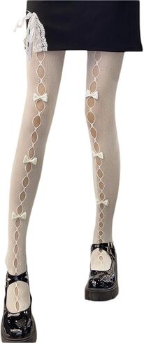 Women Lolita Tights with Bows Cute Mesh Hallow Harajuku Stockings 80S 90S Female Girls Gothic Lace Stockings Leggings in Kuwait