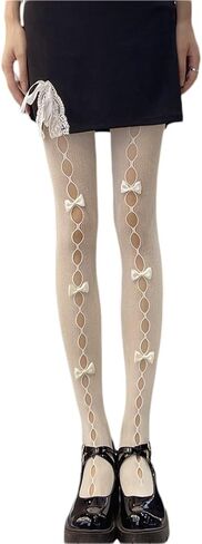 Women Lolita Tights with Bows Cute Mesh Hallow Harajuku Stockings 80S 90S Female Girls Gothic Lace Stockings Leggings in Kuwait
