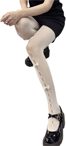 Women Lolita Tights with Bows Cute Mesh Hallow Harajuku Stockings 80S 90S Female Girls Gothic Lace Stockings Leggings in Kuwait
