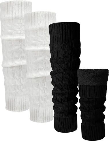 Shihanee 2 Pairs Winter Fleece Lined Leg Warmers for Women Warm Long Boot Socks Knit Thick Calf Warmers for Skating Walking in Saudi Arabia