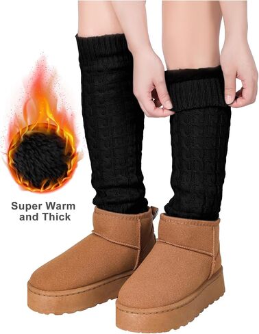 Shihanee 2 Pairs Winter Fleece Lined Leg Warmers for Women Warm Long Boot Socks Knit Thick Calf Warmers for Skating Walking in Saudi Arabia