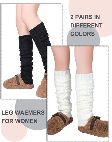 Shihanee 2 Pairs Winter Fleece Lined Leg Warmers for Women Warm Long Boot Socks Knit Thick Calf Warmers for Skating Walking in Saudi Arabia