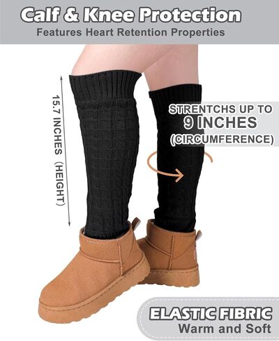 Shihanee 2 Pairs Winter Fleece Lined Leg Warmers for Women Warm Long Boot Socks Knit Thick Calf Warmers for Skating Walking in Saudi Arabia