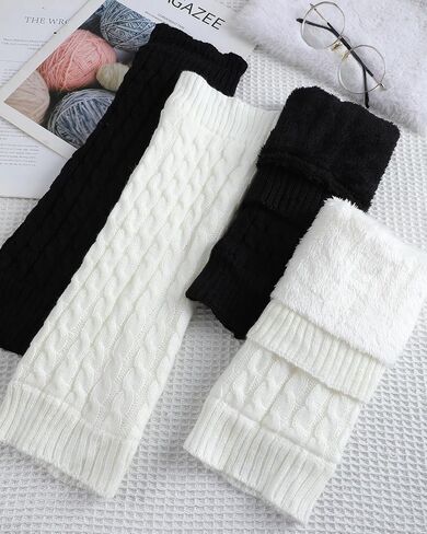 Shihanee 2 Pairs Winter Fleece Lined Leg Warmers for Women Warm Long Boot Socks Knit Thick Calf Warmers for Skating Walking in Saudi Arabia