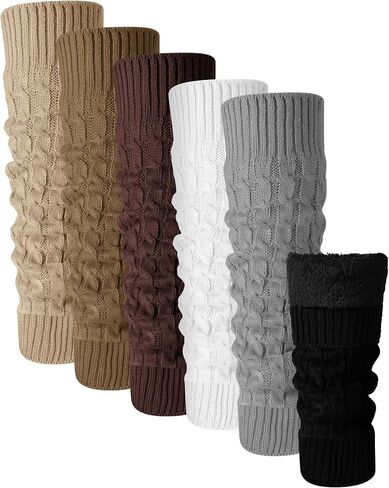Chuarry 6 Pairs Winter Fleece Lined Leg Warmer for Women Knit Long Boot Socks Double Layer Warmth Warmers for Skating Everyday Wear in Kuwait