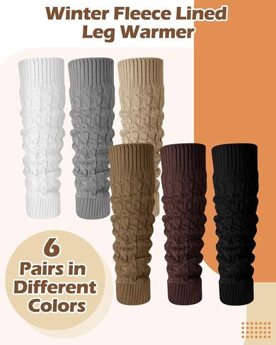 Chuarry 6 Pairs Winter Fleece Lined Leg Warmer for Women Knit Long Boot Socks Double Layer Warmth Warmers for Skating Everyday Wear in Kuwait