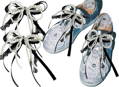 1 Pair Pearls Lace Bowknot Shoe Charms for Sneakers, Removable Shoe Charms for Sneakers, Shoe Lace Charms for Sneakers, Pearl Shoe Charms For DIY Shoe Lace Charms Shoe Accessories in Saudi Arabia