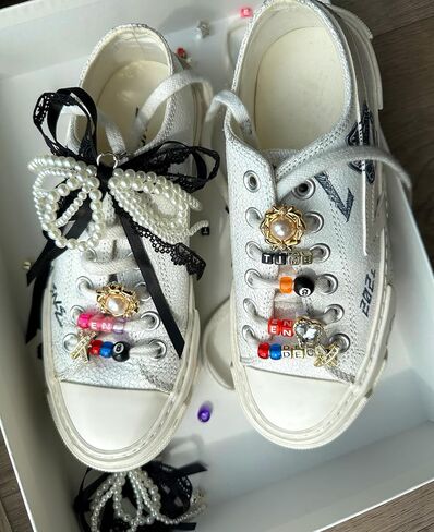 1 Pair Pearls Lace Bowknot Shoe Charms for Sneakers, Removable Shoe Charms for Sneakers, Shoe Lace Charms for Sneakers, Pearl Shoe Charms For DIY Shoe Lace Charms Shoe Accessories in Saudi Arabia