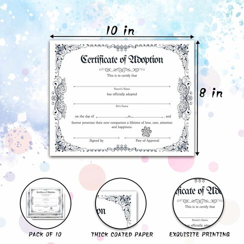 Pet Adoption Certificate, Vintage Animal Certificates of Adoption, Adoption Gifts for Cat Dog Birthday Parties, Adopting A Pet Party Favors Supplies, 10 Pcs Adoption Certificates -01 in Kuwait