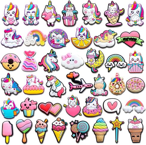 25 42Pcs Unicorn Shoe Charms Decoration for Adult, Cute Unicorn Rainbows Croc Pins for Shoes Clog Sandals in Saudi Arabia