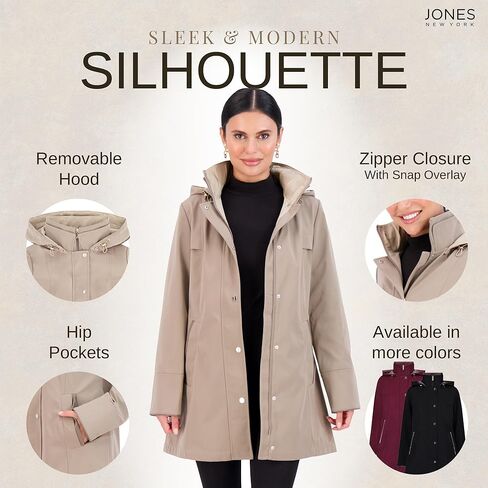 Jones NY Two-Tone Womens Jacket with Removable Hood, Long Winter Coats for Women in Kuwait