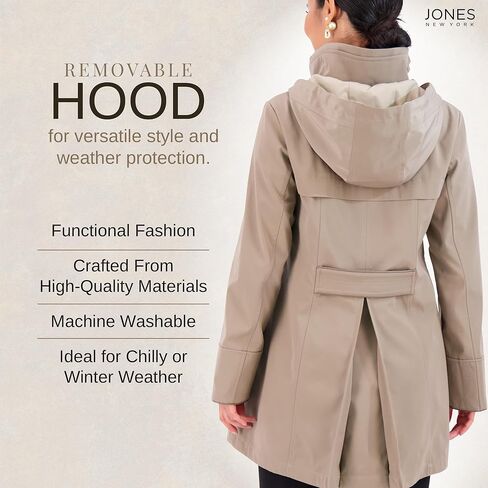 Jones NY Two-Tone Womens Jacket with Removable Hood, Long Winter Coats for Women in Kuwait