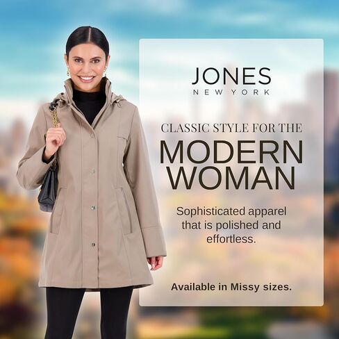 Jones NY Two-Tone Womens Jacket with Removable Hood, Long Winter Coats for Women in Kuwait