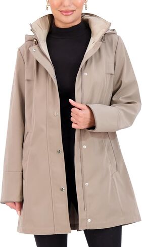 Jones NY Two-Tone Womens Jacket with Removable Hood, Long Winter Coats for Women in Kuwait