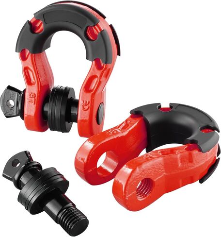 VEVOR 3/4" D-Ring Shackle, 2 PCS Heavy Duty Alloy Steel Shackles 66139 lbs/30 Ton Breaking Strength with 7/8" Screw Pin, Isolators & Washers, Recovery Shackle for Truck Jeep Off-Road Vehicle, Red in Saudi Arabia