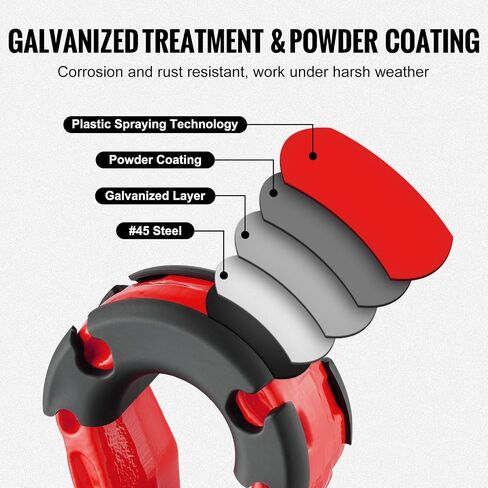VEVOR 3/4" D-Ring Shackle, 2 PCS Heavy Duty Alloy Steel Shackles 66139 lbs/30 Ton Breaking Strength with 7/8" Screw Pin, Isolators & Washers, Recovery Shackle for Truck Jeep Off-Road Vehicle, Red in Saudi Arabia