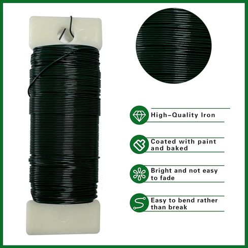 Green Floral Wire 22 Gauge,Christmas Wreaths Tree,Flexible Craft Paddle Wire Florist Green Wire for Crafts，Wreaths Making and Floral Flower Arrangements (Green, 3 Pcs(114 Yards)) in Saudi Arabia