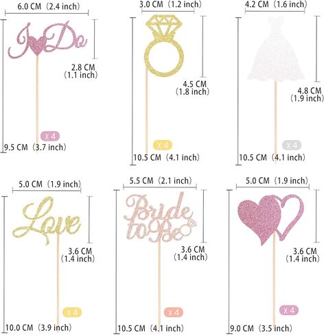 Gexolenu 24 Pcs Bride To Be Cupcake Toppers Gold Glitter Double-Sided I Do Love Heart Diamond Ring Cupcake Picks Decorations For Bridal Shower Wedding Engagement Party Supplies in Kuwait