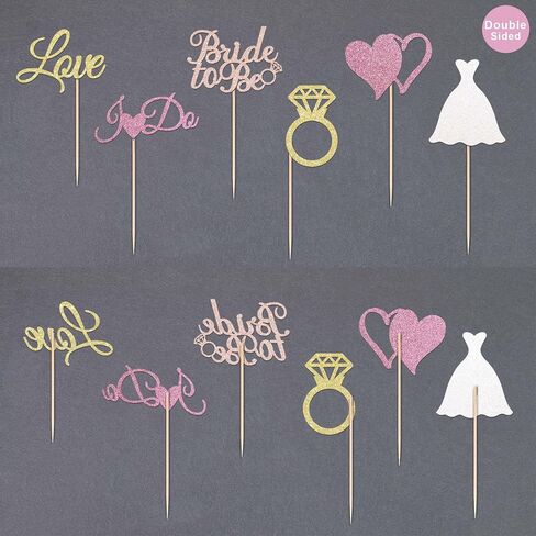 Gexolenu 24 Pcs Bride To Be Cupcake Toppers Gold Glitter Double-Sided I Do Love Heart Diamond Ring Cupcake Picks Decorations For Bridal Shower Wedding Engagement Party Supplies in Kuwait