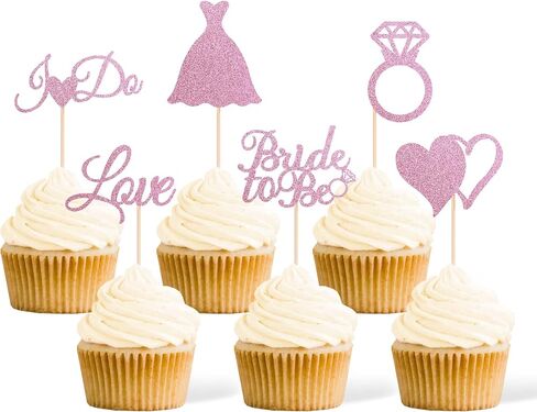 Gexolenu 24 Pcs Bride To Be Cupcake Toppers Gold Glitter Double-Sided I Do Love Heart Diamond Ring Cupcake Picks Decorations For Bridal Shower Wedding Engagement Party Supplies in Kuwait
