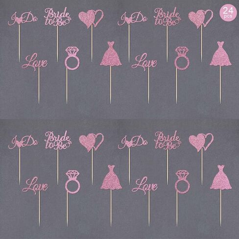 Gexolenu 24 Pcs Bride To Be Cupcake Toppers Gold Glitter Double-Sided I Do Love Heart Diamond Ring Cupcake Picks Decorations For Bridal Shower Wedding Engagement Party Supplies in Kuwait