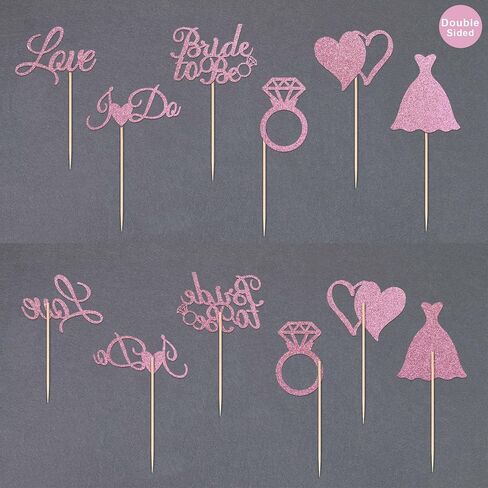 Gexolenu 24 Pcs Bride To Be Cupcake Toppers Gold Glitter Double-Sided I Do Love Heart Diamond Ring Cupcake Picks Decorations For Bridal Shower Wedding Engagement Party Supplies in Kuwait