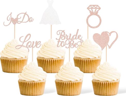 Gexolenu 24 Pcs Bride To Be Cupcake Toppers Gold Glitter Double-Sided I Do Love Heart Diamond Ring Cupcake Picks Decorations For Bridal Shower Wedding Engagement Party Supplies in Kuwait