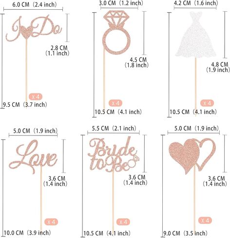 Gexolenu 24 Pcs Bride To Be Cupcake Toppers Gold Glitter Double-Sided I Do Love Heart Diamond Ring Cupcake Picks Decorations For Bridal Shower Wedding Engagement Party Supplies in Kuwait