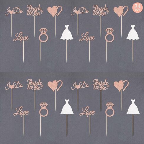 Gexolenu 24 Pcs Bride To Be Cupcake Toppers Gold Glitter Double-Sided I Do Love Heart Diamond Ring Cupcake Picks Decorations For Bridal Shower Wedding Engagement Party Supplies in Kuwait