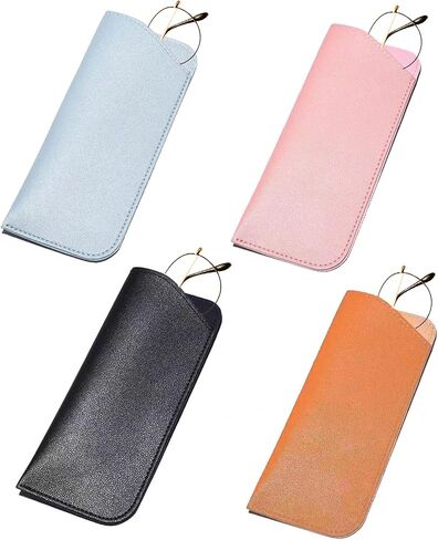 4PCS Soft Glasses Cases, 6.88 x 2.95inch PU Leather Eyeglasses Pouch,Protable Slim Reading Glasses Case for Men Women in Saudi Arabia