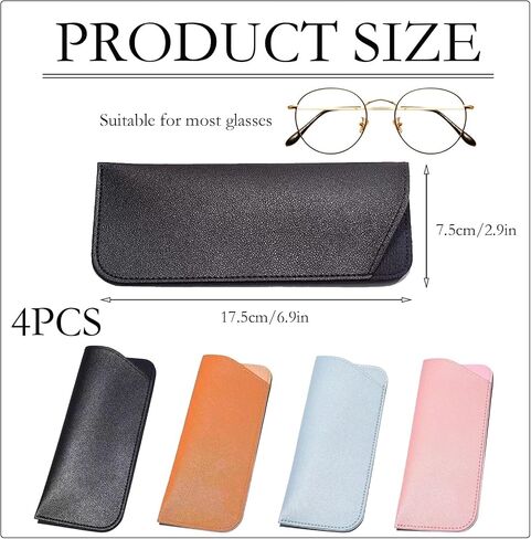 4PCS Soft Glasses Cases, 6.88 x 2.95inch PU Leather Eyeglasses Pouch,Protable Slim Reading Glasses Case for Men Women in Saudi Arabia