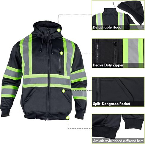 VENDACE High Visibility ANSI Class 1 Reflective Safety Fleece Sweatshirt Hoodie for Men with Detachable Hood(Royal blue,S) in Kuwait