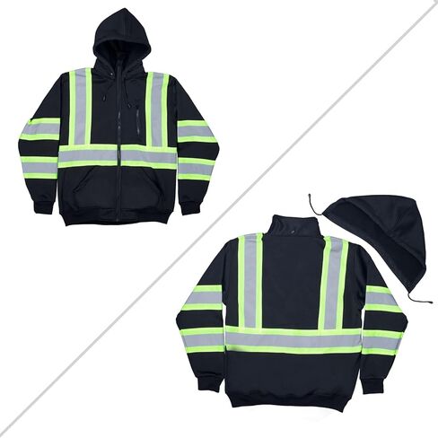 VENDACE High Visibility ANSI Class 1 Reflective Safety Fleece Sweatshirt Hoodie for Men with Detachable Hood(Royal blue,S) in Kuwait