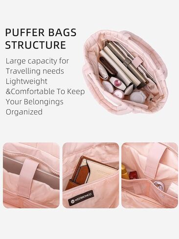 WESTBRONCO Puffer Tote Bags for Women Puffy Quilted Purse Nylon Shoulder Bag and Handbags with Laptop Compartment in Saudi Arabia
