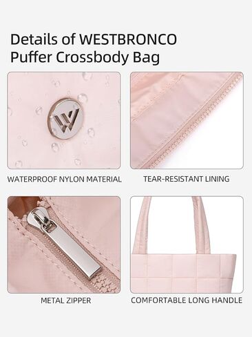 WESTBRONCO Puffer Tote Bags for Women Puffy Quilted Purse Nylon Shoulder Bag and Handbags with Laptop Compartment in Saudi Arabia