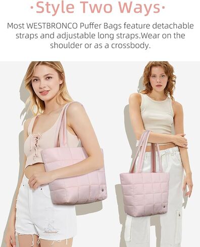WESTBRONCO Puffer Tote Bags for Women Puffy Quilted Purse Nylon Shoulder Bag and Handbags with Laptop Compartment in Saudi Arabia