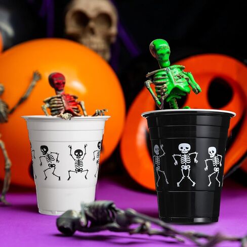 Skeleton Halloween Plastic Cups 16 oz Skeleton Printed Disposable Party Plastic Cups Funny Plastic Cups for Soda Juice Drinking Punch Halloween Party Favors Black and White(30 Pcs) in Saudi Arabia