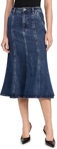 Self Portrait Women's Flared Denim Midi Skirt in Kuwait