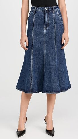 Self Portrait Women's Flared Denim Midi Skirt in Kuwait