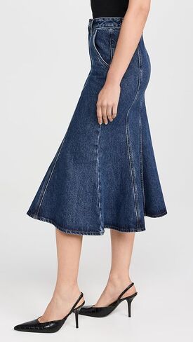 Self Portrait Women's Flared Denim Midi Skirt in Kuwait