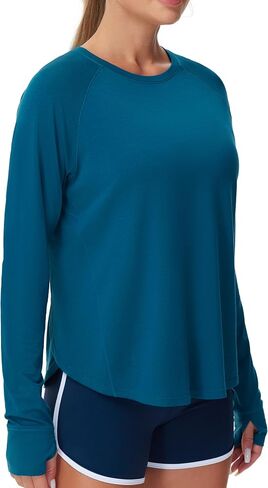 THE GYM PEOPLE Women's Long Sleeve Workout Shirts Side Slits Athletic Yoga Tee Tops with Thumb Hole in Saudi Arabia